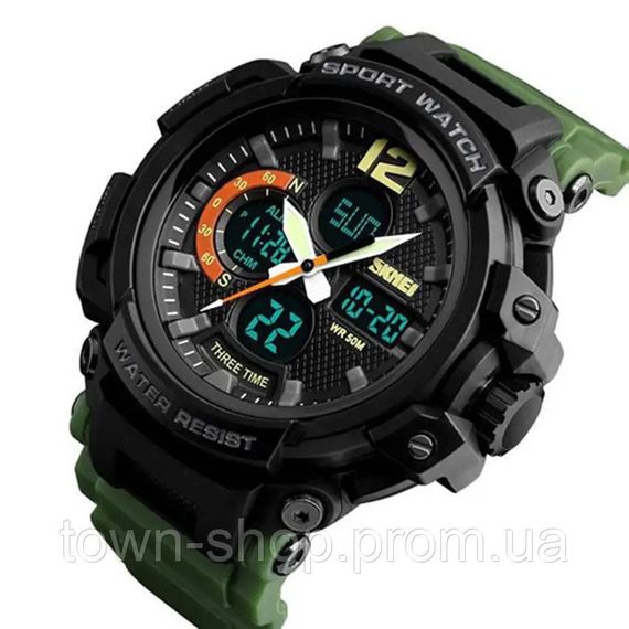 Часы наручные мужские SKMEI 1343AG ARMY GREEN, часы тактические противоударные. Цвет: зеленый | Зображення 3