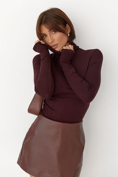 Однотонний гольф із високою горловиною - баклажан цвет, L (є розміри)