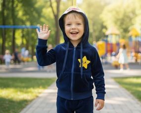 Худі Толстовка дитяча велюрова темно-синій акульонок BABY SHARK 128