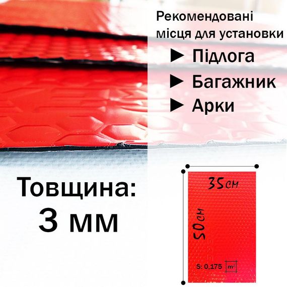Віброізоляція преміум Vibrex Red Label 3мм шумоізоляція обесшумка авто шумоізоляція автомобіля захист від шуму. | Зображення 1