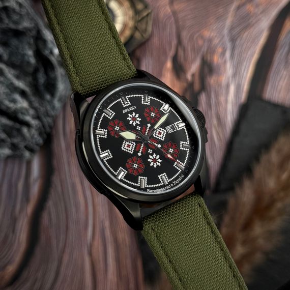 Патріотичний наручний годинник Awarder Embroidery Black-Red Green Automatic 10ATM | Зображення 4