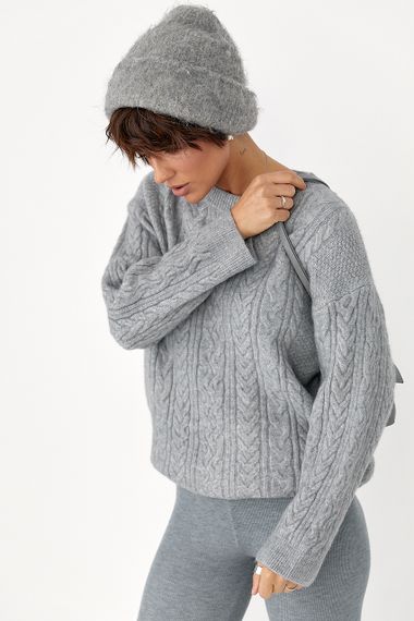 В'язаний светр у косички - сірий цвет, ONE SIZE (є розміри)