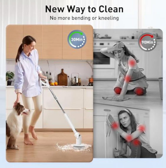 Щітка для миття електрична обертова, бездротова щітка для миття підлоги, плитки, стелі, ванної та ін. | Зображення 2