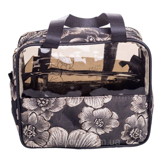 Набір прозорих жіночих косметичок для дому 2 (шт) дорожня косметичка в сумку для косметики, макіяжу, ліків, пензлів Чорний | Зображення 9