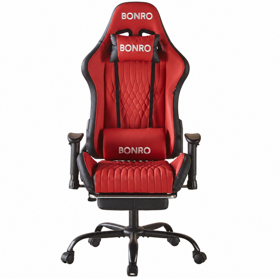 Крісло геймерське ігрове комп’ютерне Bonro 1002G-1 червоне з підставкою для ніг 42401213 | Зображення 2