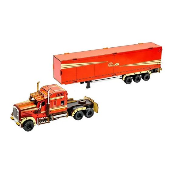 Детский деревянный 3D конструктор "Фура с прицепом" Puz-00952, 206 деталей | Зображення 2