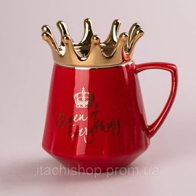 Чашка керамічна 400 мл Queen of Everything з кришкою та ложкою Червоний