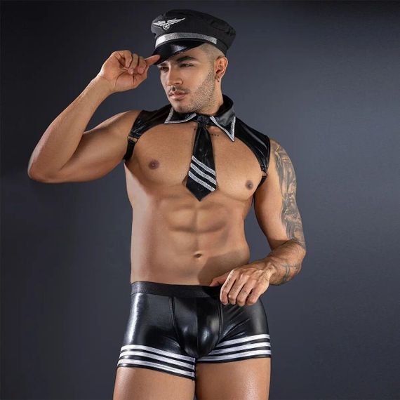 Мужской эротический костюм пилота JSY «Очаровательный Вильям» One Size, топ, шорты, кепка Sex Aura | Зображення 3