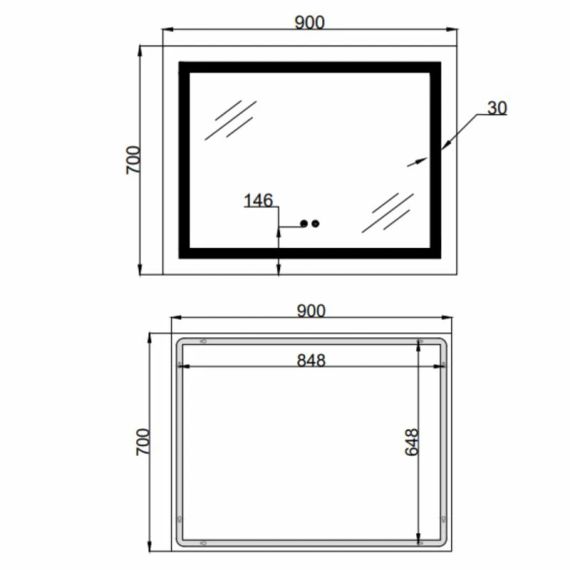 Дзеркало Lidz Kubis (KU1) 900х700 з LED-підсвіткою Touch, з антизапотіванням, з димером, рег. яскравості LD78LF904907048451 | Зображення 1