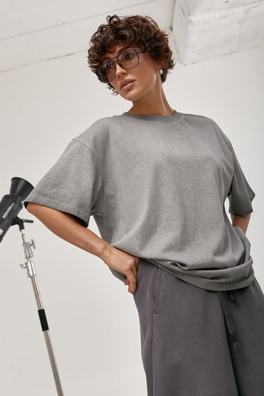 Футболка вільного фасону з ефектом тай-дай - сірий цвет, ONE SIZE (є розміри) | Зображення 4