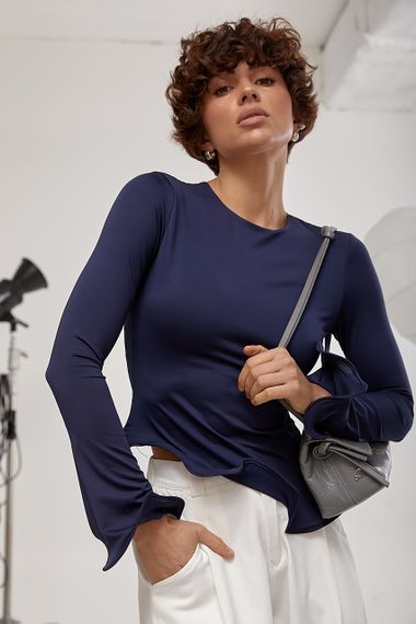 Елегантний лонгслів із хвилеподібними краями - темно-синій цвет, ONE SIZE (є розміри)