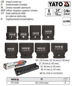 Набор головок ударных YATO Польша торцевых глубоких 3/4" М22-41 l=50-57 мм YT-1115