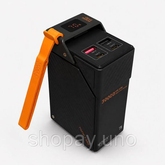 Павербанк WUW TUGII Y365 30000mAh 65W - быстрая зарядка, 4 порта, дисплей, ремень, черный | Зображення 1