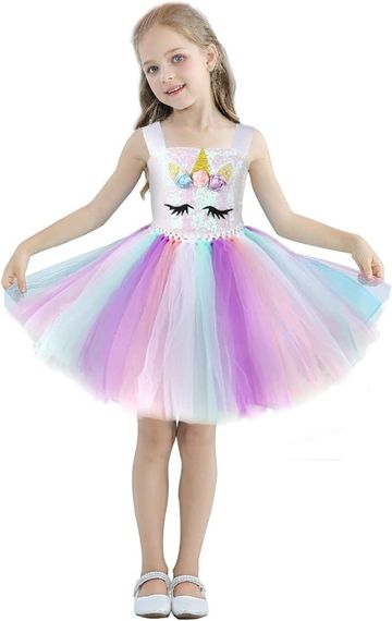Сукня Єдинорога на 5–6 років з пишною райдужною спідницею, обручем, крильцями, карнавальний костюм для Дня народження Хелловіну | Зображення 3