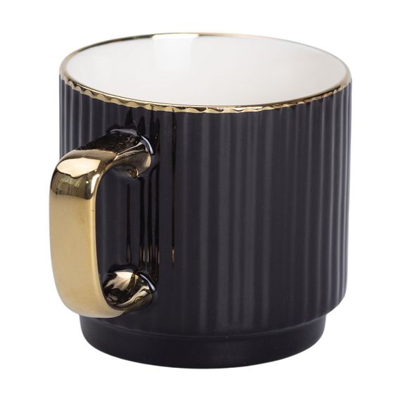 Чашка порцелянова із золотим обідком та золотою ручкою 300 (мл) Чорна RX-N231129B | Зображення 1