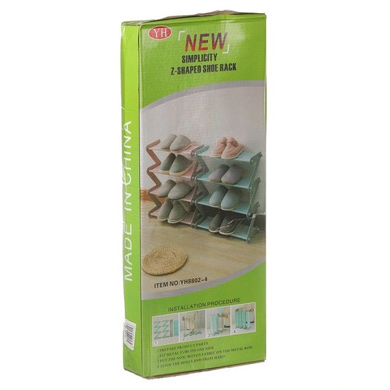 Полка для обуви органайзер компактный стойка складная Shoe Rack YH 8802 хранение вещей и обуви 4 полки. Цвет: серый | Зображення 2