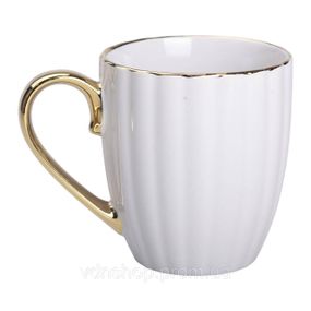 Чашка порцелянова із золотим обідком і золотою ручкою 420 (мл) кружка Сіра RX-N240629G