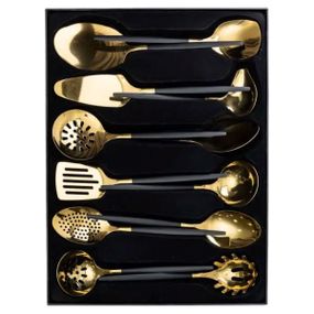 Набор кухонных принадлежностей 12 предметов столовые приборы из нержавейки Золото с черным HP-20-22