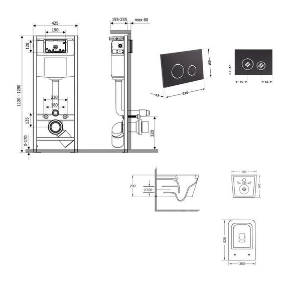 Готове рішення Qtap для ванної кімнати: підвісний унітаз Crow Ultra Quiet 520×360×290 + комплект інсталяції Nest 4 в 1 (кругла | Зображення 1