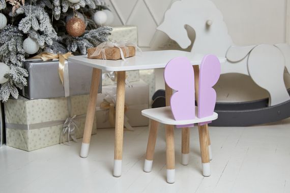 Дитячий  білий прямокутний стіл та стільчик  фіолетовий метелик з білим сидінням. Дитячий  білий столик | Зображення 5