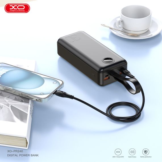 Батарея універсальна XO 30000mAh, PD/20W, QC/22.5W, with light, black (PR240_Black) | Зображення 7