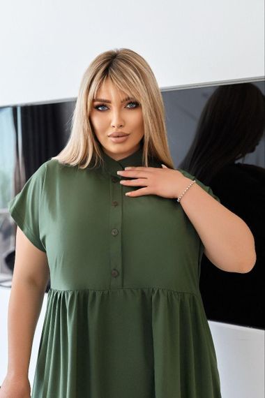 Жіноча сукня oversize SOLINNA  із софту великих розмірів 46–60, літня сукня вільного крою LI-5908 Хакі, 54-56 | Зображення 1