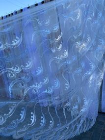 Тюль фатин з вертикальним малюнком вишивкою блакитного кольору для спальні, веранди, вітальні, кухні