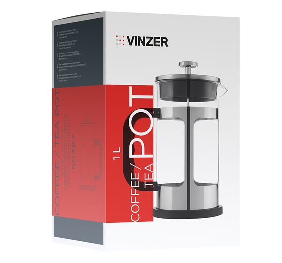 Френч-прес 1 л Vinzer Square 50367 скляний заварник для чаю та кави | Зображення 2