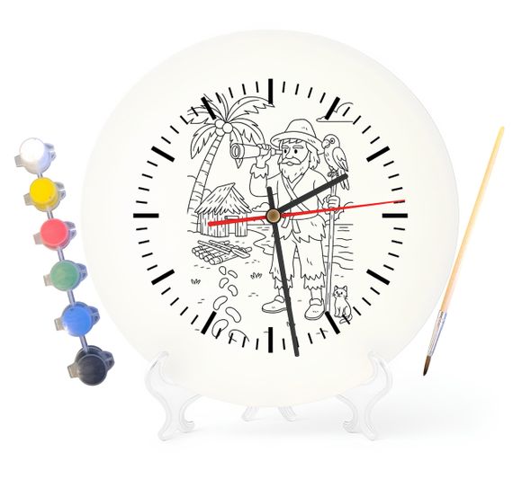 Детский набор для творчества часы-раскраска Робинзон Крузо (по мотивам книги Даниэля Дефо) 30 см (Г0006)