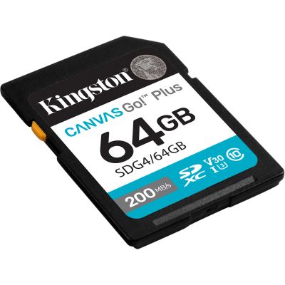 Карта памяти Kingston 64GB SDXC сlass 10 UHS-I U3 V30 Canvas Go Plus G4 (SDG4/64GB) | Зображення 1