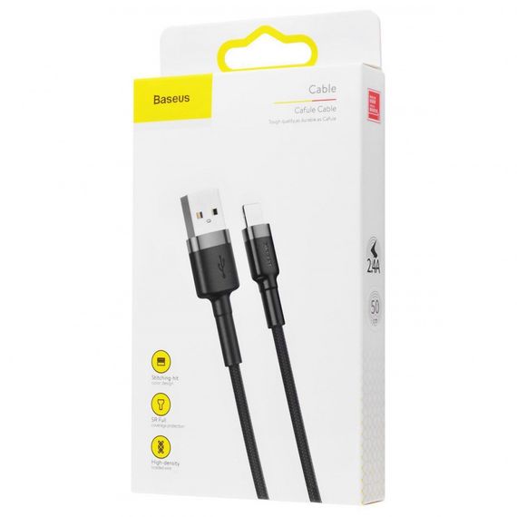 Кабель Baseus Cafule Lightning 2.4A (0.5m) gray/black | Зображення 1