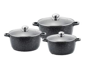 Кухонный набор кастрюль Benson BN-298 из литого алюминия и мармуровым антипригарным покрытием объемом 1.5/2.2/3.2 л.