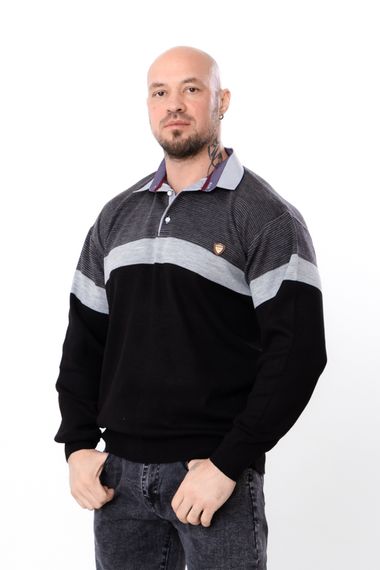 Утеплений чоловічий джемпер у смужку з нашивкою Носи своє XL Чорний (p-18074-213428)