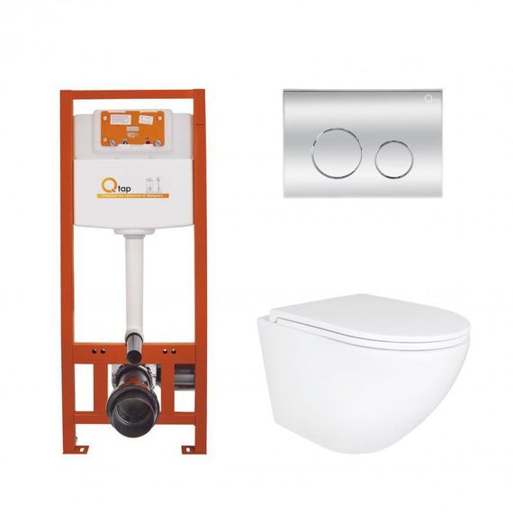 Готове рішення Qtap для ванної кімнати: підвісний унітаз Robin Ultra Quiet 490x365x325 + комплект інсталяції Nest 4 в 1 (кругла