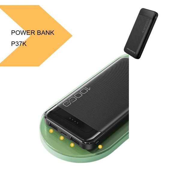 Портативне зарядне устройство Power Bank Awei P37K 10000mAh USB/Type-C (42768-P37K_250) | Зображення 1