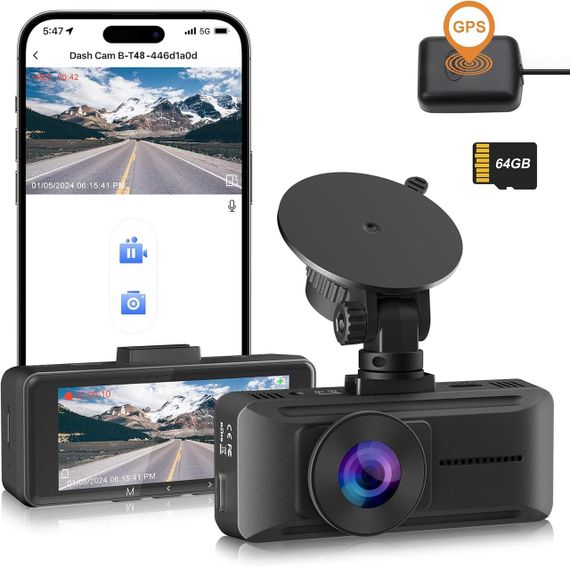 DYNACAM Dash Cam 4K Front Dashcam со встроенным GPS-датчиком скорости, WiFi Dash Cam Front с бесплатной картой