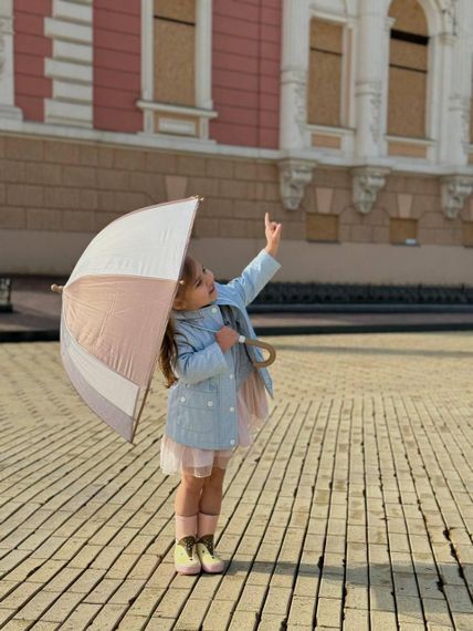 Парасолька дитяча напівавтомат Коричнево Біла полоса | Зображення 2