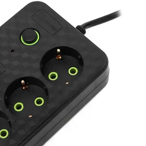 Сетевой фильтр HG-2505 на 5 розеток черный • Удлинитель 3 м с 4 USB, Type-C, выключателем и заземлением для дома и офиса | Зображення 5