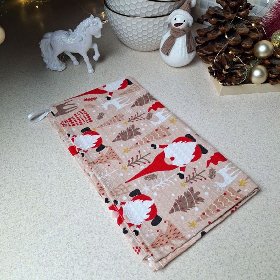 Кухонний рушник SoundSleep Santa різдвяний вафельний 30х50 см бежевий (2800004667180) | Зображення 4