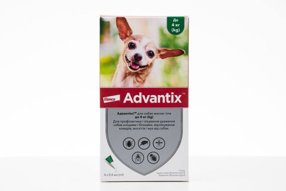 Капли от блох и клещей для собак до 4 кг Advantix, 4 пип
