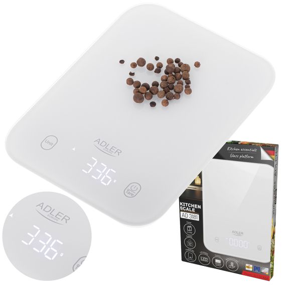 Ваги кухонні електронні Adler AD 3181 білі до 10 кг зі скляною платформою | Зображення 8