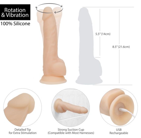 Фалоімітатор з вібрацією та ротацією Naked ADDICTION James 8″ Rotating & Vibrating Dong, пульт ДК | Зображення 4