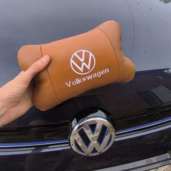 Набор подушек 2шт для автомобиля Volkswagen из натуральной коричневой кожи. Подушки MP-968 на подголовник | Зображення 3