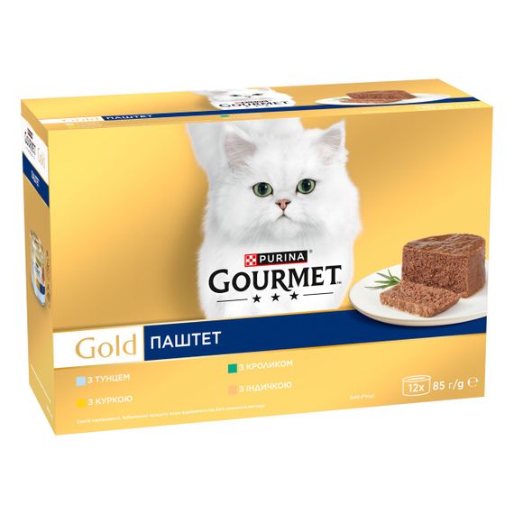 Набор влажного корма для котов с курицей, тунцом, кроликом и индейкой Gourmet Gold, 12 шт х 85 гр | Зображення 1