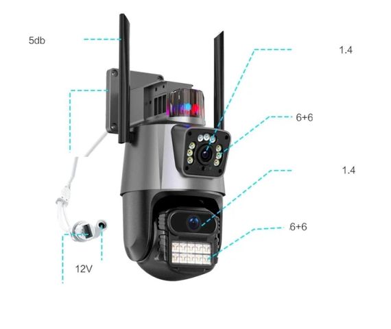 Уличная охранная поворотная WIFI камера  Dual Lens Zoom 8MP сирена, зум, iCSee удаленным доступом онлайн | Зображення 6