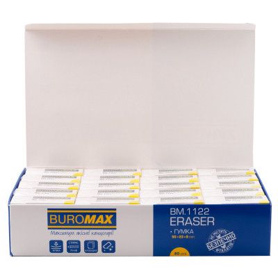 Ластик Buromax прямоугольная, 50x23x9 мм, мягкий пластик, в инд. бумаж. обертке, белая (BM.1122) | Зображення 1