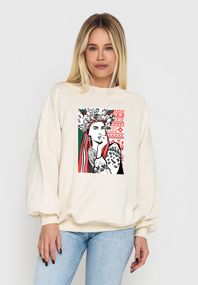 Світшот жіночий молочний з принтом "Українська дівчина", 2XL