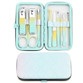 Набор профессиональный для маникюра/педикюра на 10 предметов мятно-желтый в мягком кейсе