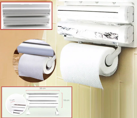 Кухонный тройной держатель Triple Paper Dispenser 3 в 1 для бумажных полотенец пищевой пленки и фольги | Зображення 6