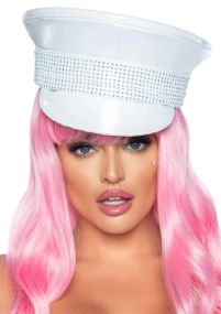 Військовий капелюх зі стразами One Size Rhinestone Trimmed Military Hat від Leg Avenue, білий Sex Aura